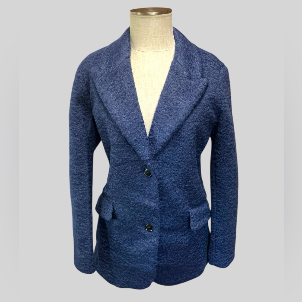 Ellen Tracy Boucle Blazer Navy Blue Textured Anthro Style NWT L